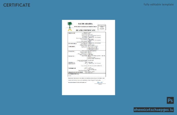 Beispiel einer Sterbeurkunde aus Saudi-Arabien (Word- und PDF-Datei)